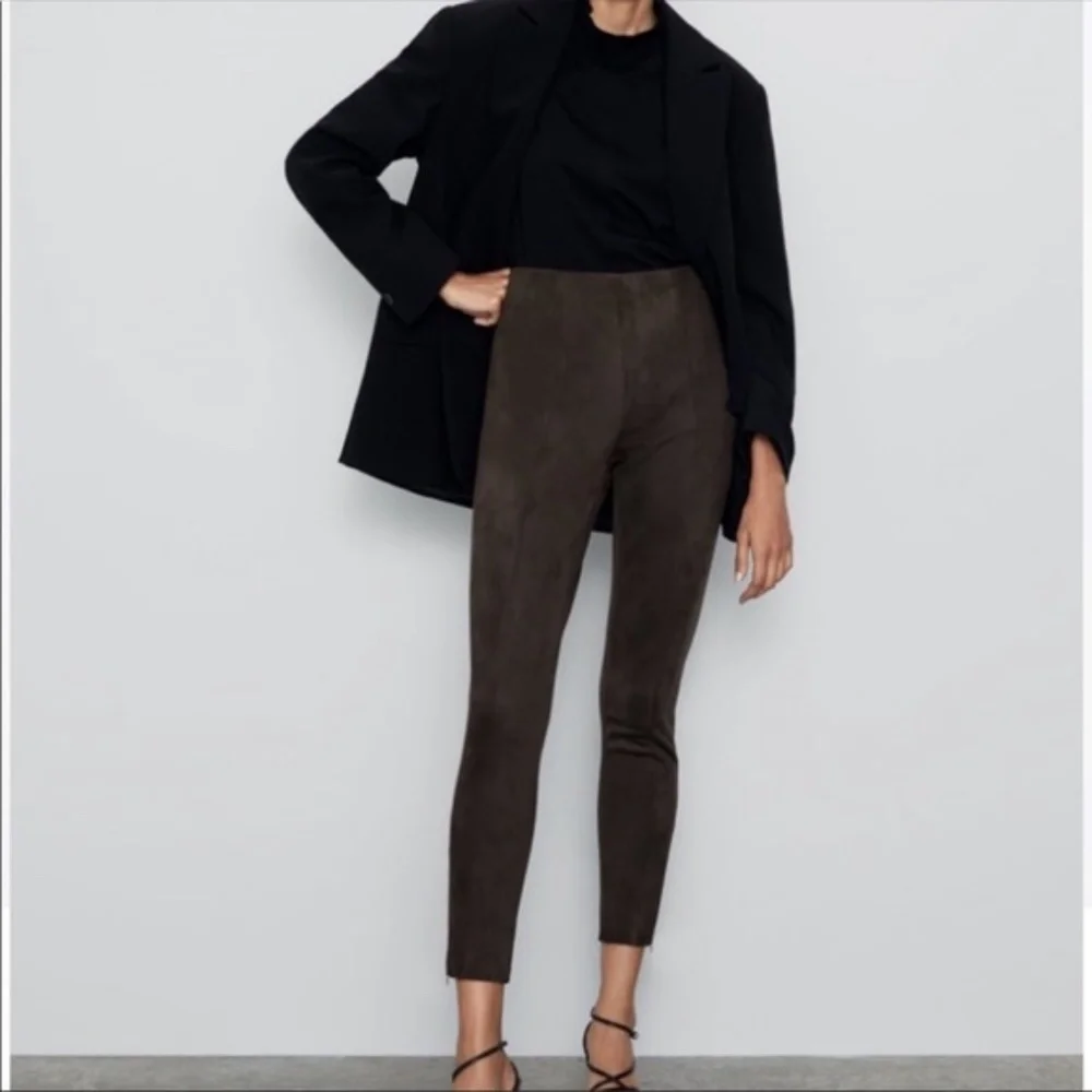 Zara Black Faux Suede Skinny Legging Pants - M - Picture 3 of 6